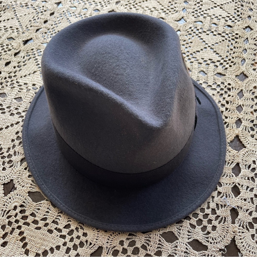 Vintage Botany 500 slate gray 100% wool fedora hat feather accent USA men’s XL - Picture 6 of 12